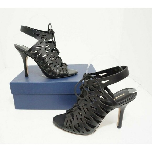POUR LA VICTOIRE Yermak Black Leather Women's High Heels Sandals US 8.5 $325 - Picture 2 of 7